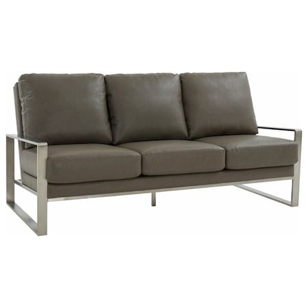 Leisuremod Jefferson Contemporary Leather Sofa with Silver Frame, Grey JAS77GR-L