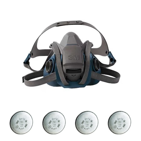 3M Half Mask Respirator Kit: 4 Cartridges Included, Rugged Comfort Quick Latch, P100, Bayonet, Size L 29WT70-4JG27