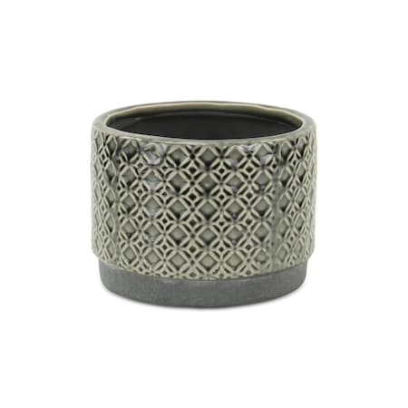 Homeroots 7in Gray Geometric Ceramic Indoor Outdoor Round Pot Planter 487463