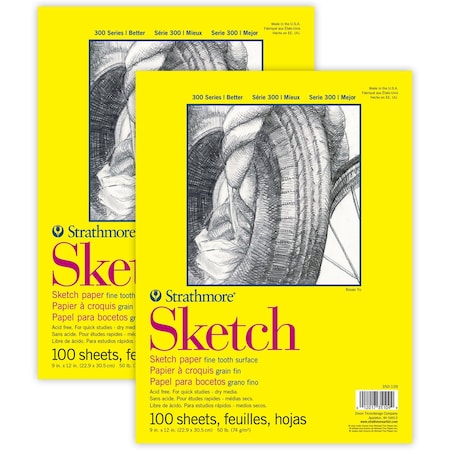 Strathmore 300 Series Sketch Pad, Glue Binding, 100 Sheets, 9x12 inch, 2PK P350-109-1