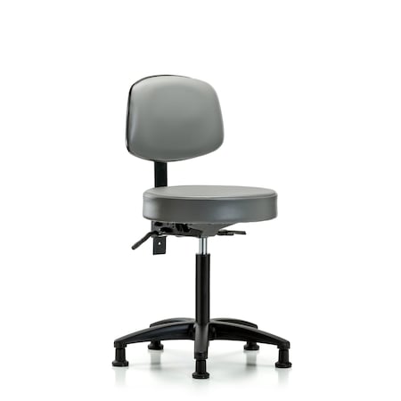 Blue Ridge Ergonomics Vinyl Stool, Back, Med Bench, Glides, Sterling BR-VMBST-RG-T0-NF-RG-8840