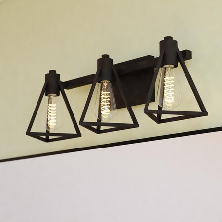 Vaxcel Ravenna 3 Light Matte Black Bathroom Vanity Fixture Metal Cage Shade, LED Compatible W0445