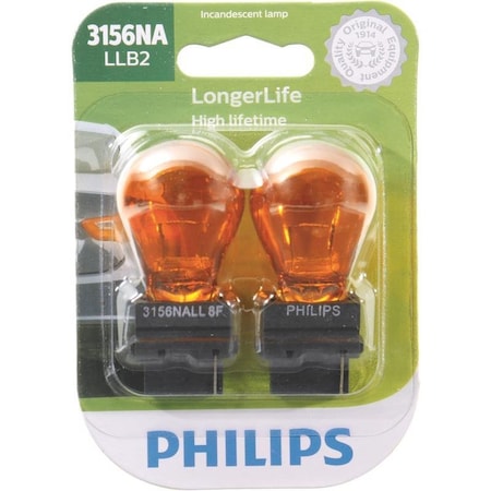 Philips Longer Life Incandescent Parking/Tail/Turn Miniature Automotive Bulb, 2PK 3156NALLB2