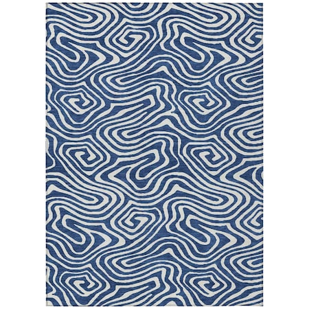 Homeroots 9' X 12' Navy Blue And Ivory Abstract Washable Indoor Outdoor Area Rug 598984