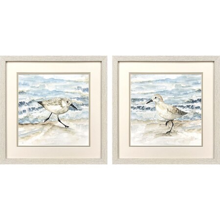 Set Of Two Beach Sandpipers Distressed White Framed Wall Art, 2PK