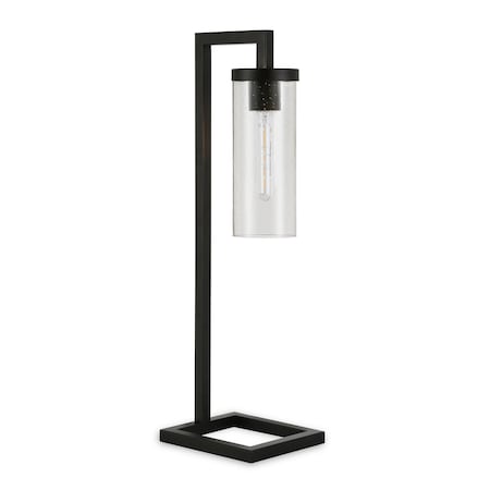Homeroots 26" Black Metal Arched Table Lamp With Clear Seeded Cylinder Shade 524450