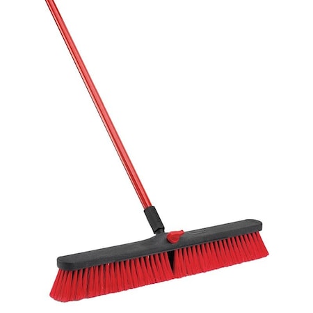 Libman Push Broom, 24 in Sweep Face, 3 in L Trim, PET Polymer Bristle, 64 in L, Steel Handle 805