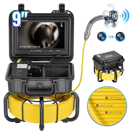 Vevor Sewer Camera 98 ft/30m Self-Leveling Drain Camera with 9 in Screen 36X Zoom WP9608F