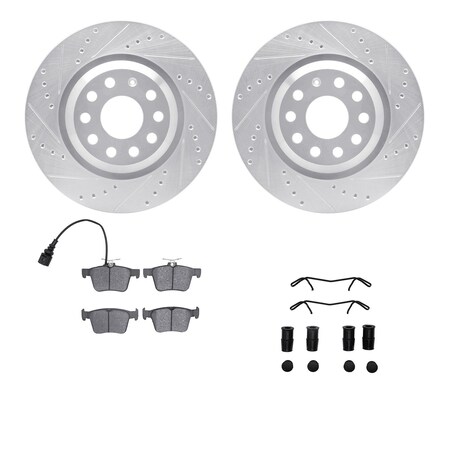 Dynamic Friction Co DFC Rotors-Drilled & Slotted-Silver w/ EURO 5000 Ceramic Brake Pads Incl Hdw 7612-74038