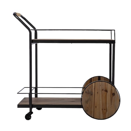 Homeroots Natural and Black Iron And Reclaimed Wood Rolling Bar Cart With Wine Storage 402575