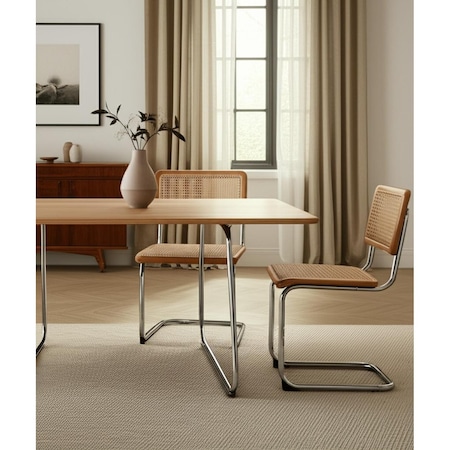 Homeroots Set of Two Oak and Silver Rattan Dining Side Chairs 535393