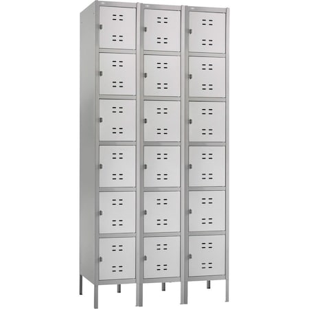 Safco Box Locker, 36 in W, 18 in D, 78 in H, (3) Wide, (6) Tier, Gray 5527GR