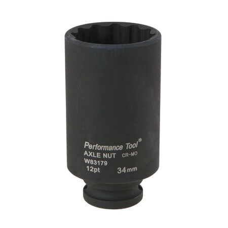 Perform Tool Socket 34 mm; Metric; Wheel Drive Axle Nut Socket; 12 Point; Chrome Moly Steel; Single W83179
