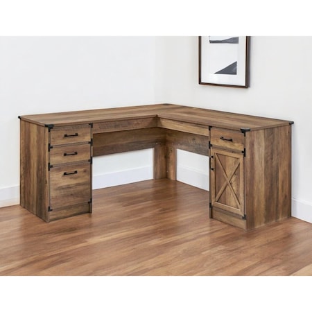 Homeroots 64" Oak Wood L Shape Executive Desk With Four Drawers 568267