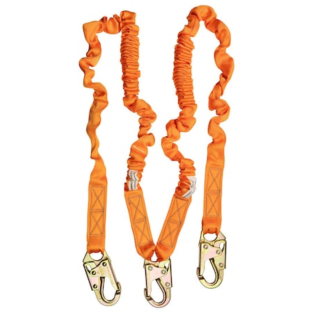 Malta Dynamics 4.5ft - 6ft DOUBLE LEG STRETCH INTERNAL SHOCK ABSORBING LANYARD WITH 3 STEEL SNAP HOOKS C5106