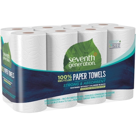 Seventh Generation Perforated Roll Paper Towels, 2 Ply, 156 Sheets, 71 ft, White 13739