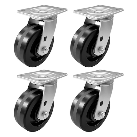 Hyw Products Heavy Duty Caster Set 5in Phenolic Wheels, 4 Swivel, 4PK 40-50S-A1-PH-4