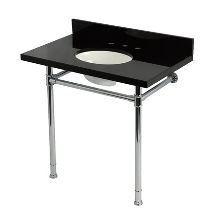 Kingston Brass 36-Inch Black Granite Console Sink with Stainless Steel Legs, 8-Inch, 3-Hole KVPK36228K381