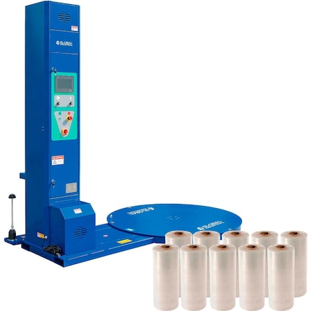 Global Industrial Semi-Automatic Stretch Wrap Machine, 10 Free Rolls of Stretch Wrap 412409B