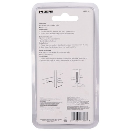 Prosource Light-Duty Door Stop, 3/4 in Dia Base, 3 in Projection, Plastic & Steel, Satin Nickel H61-Z013C-PS