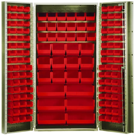 Quantum Storage Systems BEIGE STORAGE CABINET W/68 RED BINS QSC-BG-36-68RD