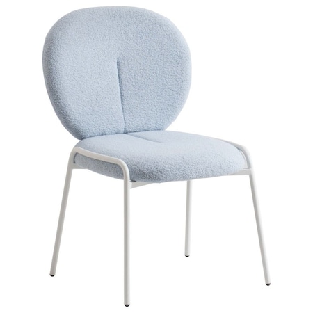 Leisuremod Celestial Boucle Dining Side Chair with White Powder Coated Iron Frame, Blue CCW-23BU