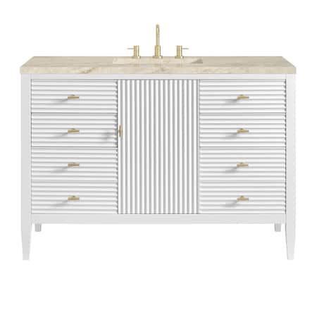 James Martin Vanities Myrrin 48" Single Vanity, Bright White, w/ 3 CM Tajnar Eclos Top w/FreePower Wireless Charger 485-V48-BW-FTJR