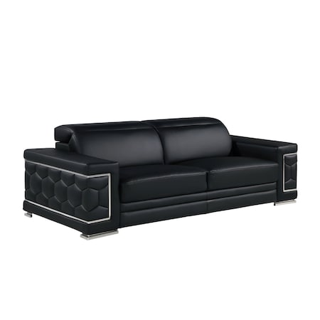 Homeroots 89" Black Leather Sofa With Silver Legs 548984