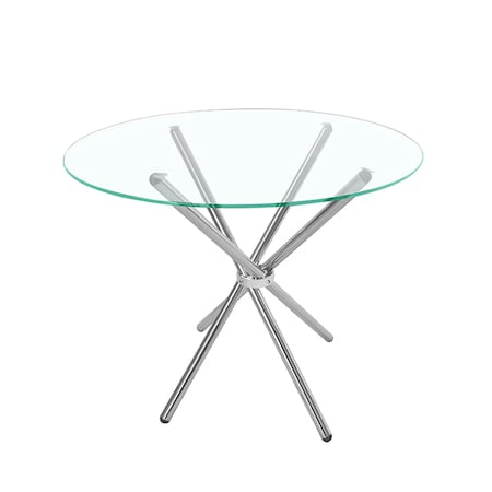 Fab Glass And Mirror 42in Flat Round Hydra Dining Table with 1/2in Thick Clear Glass Top and Chrome Finish Base, Elega DT-0142CH