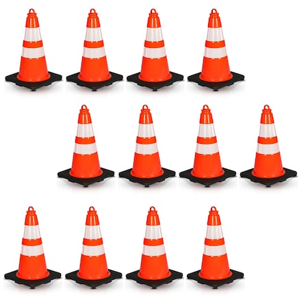 Pyle Traffic Cone Set, PVC, 18 in Height, Fluorescent Orange 12 PK PTCN18X12
