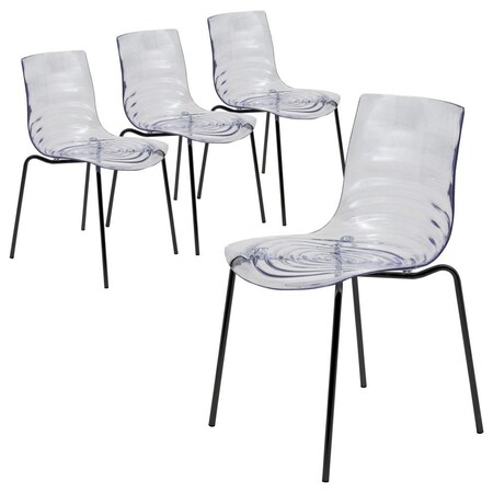 Leisuremod Astor Plastic Dining Chair with Black Steel Base in Clear, 4PK ACBL-20CL4