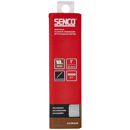 Senco Brad Nail Strip, 1 in L, 18 ga, Galvanized/Plain, Medium Head AX13EAAR