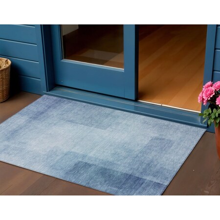 Homeroots 3' X 5' Blue Geometric Washable Indoor Outdoor Area Rug 608088