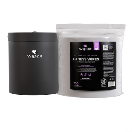 Wipex Plant-Based Lavender Fitness Wipes 700ct Bundle, 1 Refill Roll + Black Wall Dispenser, 700 Wipes WX72263BWD1LARP