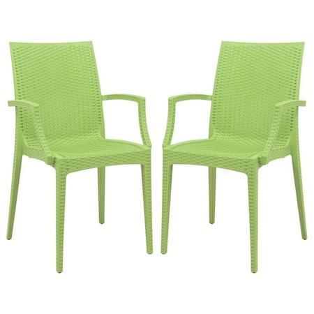 Leisuremod Weave Mace Indoor/Outdoor Arm Chair, Green, 2PK MCA19G2