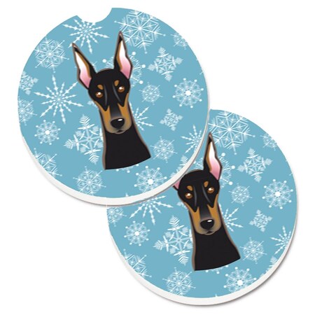 Carolines Treasures Snowflake Doberman Set of 2 Cup Holder Car Coaster BB1679CARC