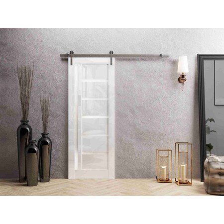 Sartodoors Barn Door 42x80 inches White Solid Core Modern Interior QUADRO4088BD-S-GLOS-42