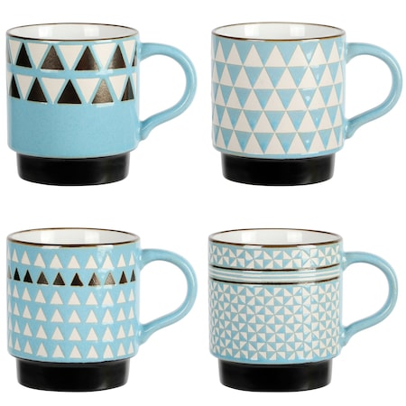 Mr. Coffee Prime Valley 4 Piece 15 Ounce Stackable Coffee Mug Set in Assorted Designs 136617.01