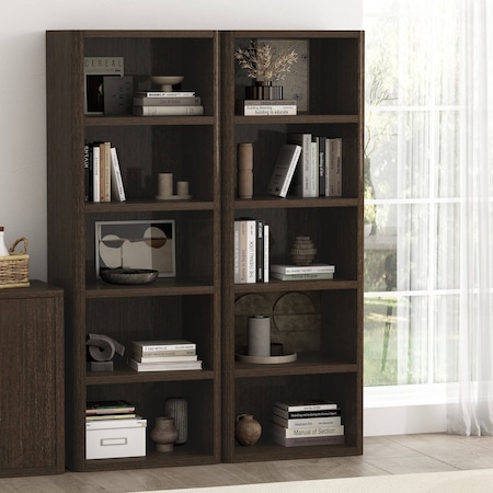 Manhattan Comfort Rivington 28in Open Bookcase in Dark Walnut - Set of 2 2-BC003-BR