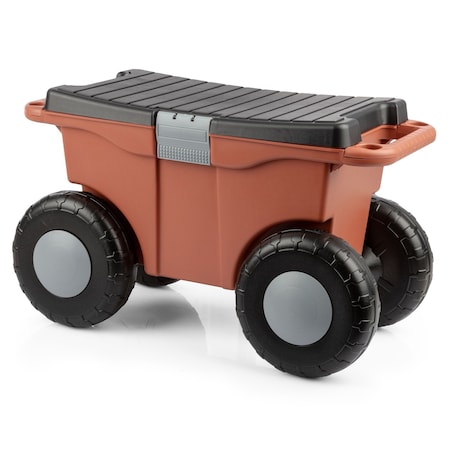 Pure Garden Rolling Garden Cart w/ Seat Plastic Storage w/ Bench & Tool Tray Gardening Stool 50-LG1509