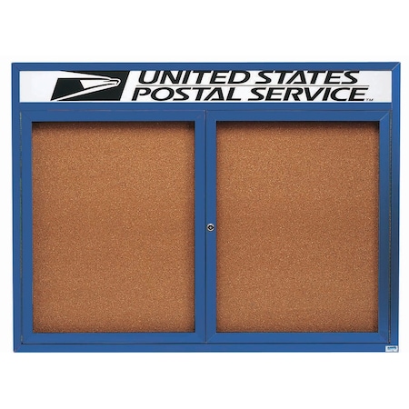 Aarco Enclosed Natural Pebble Grain Cork Bulletin Board w/ Header Blue Powder Coated Al Frame, 36''Hx48''W DCC3648RHB