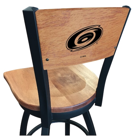 Holland Bar Stool Co 25" Blk Wrinkle Carolina Hurricanes Swivel Bar Stool, Engraved Back L03825BWMedMplACarHurMedMpl