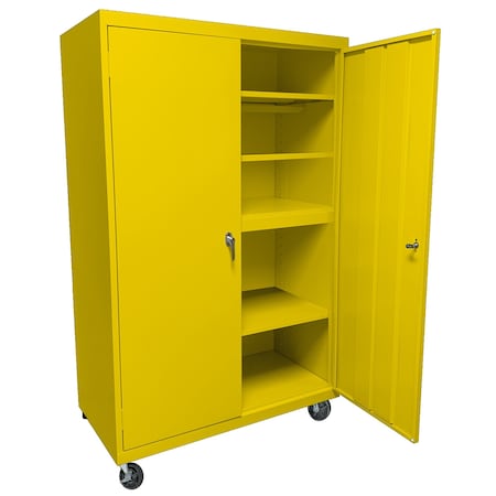 Steel Cabinets Usa Mobile Steel Storage Cabinet, 36" W, 66" H, Yellow, 4 Shelves MAAH-3624RB-Y