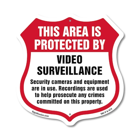 Signmission Video Surveillance Shield Sign This Area, 6 Inch X 6 Inch, Plastic Sign SHI-P-6-473