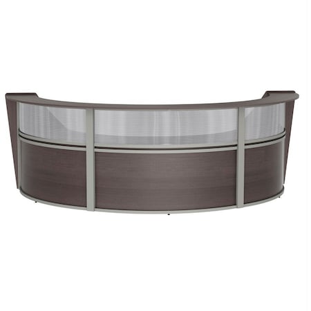 Linea Italia Reception Desk 71 in D X 46 in H, 11.9 ft W X Thermofused Laminate, Clear, Mocha ZUT317