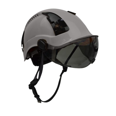 Malta Dynamics Safety Helmet w/Tinted Visor, Acrylonitrile Butadiene Styrene (ABS), Ratchet, Grey HTG2002