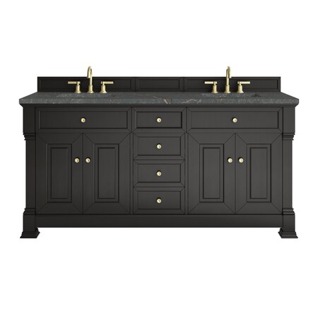 James Martin Vanities Brookfield 72 in. Double Vanity, Black Onyx w/ 3 CM Parisien Bleu Silestone Top 547-V72-BKO-3PBL