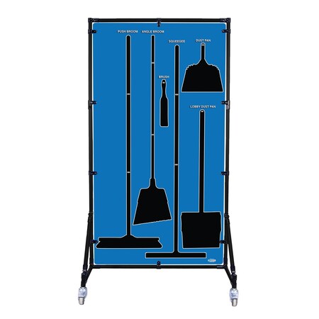 5S Supplies Housekeeping Shadow Board Broom Station V3, Blue / Black Shadows, No Broom, No Text HSB-V3-BLUE-BO-NO TEXT