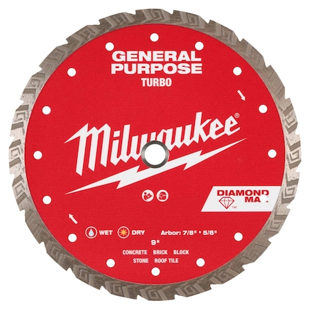 Milwaukee Tool 9" DIAMOND MAX Turbo, General Purpose Diamond Blade 49-93-9109