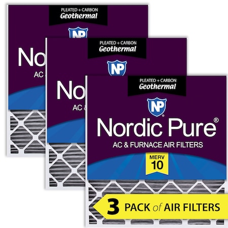Nordic Pure 30x32x2 Plus Carbon Pleated Air Filter, High Capacity, MERV 10, 3 PK 30x32x2GeoPM10C-3